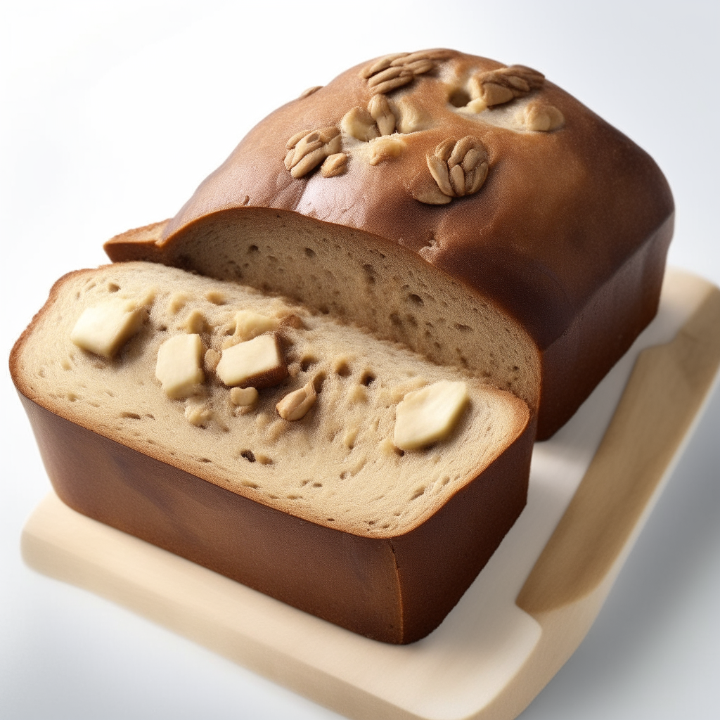 Banana walnut bread on a white background, extremely sharp focus, overhead studio lighting