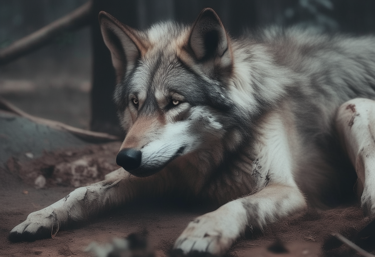 A sick man  wolf dying 