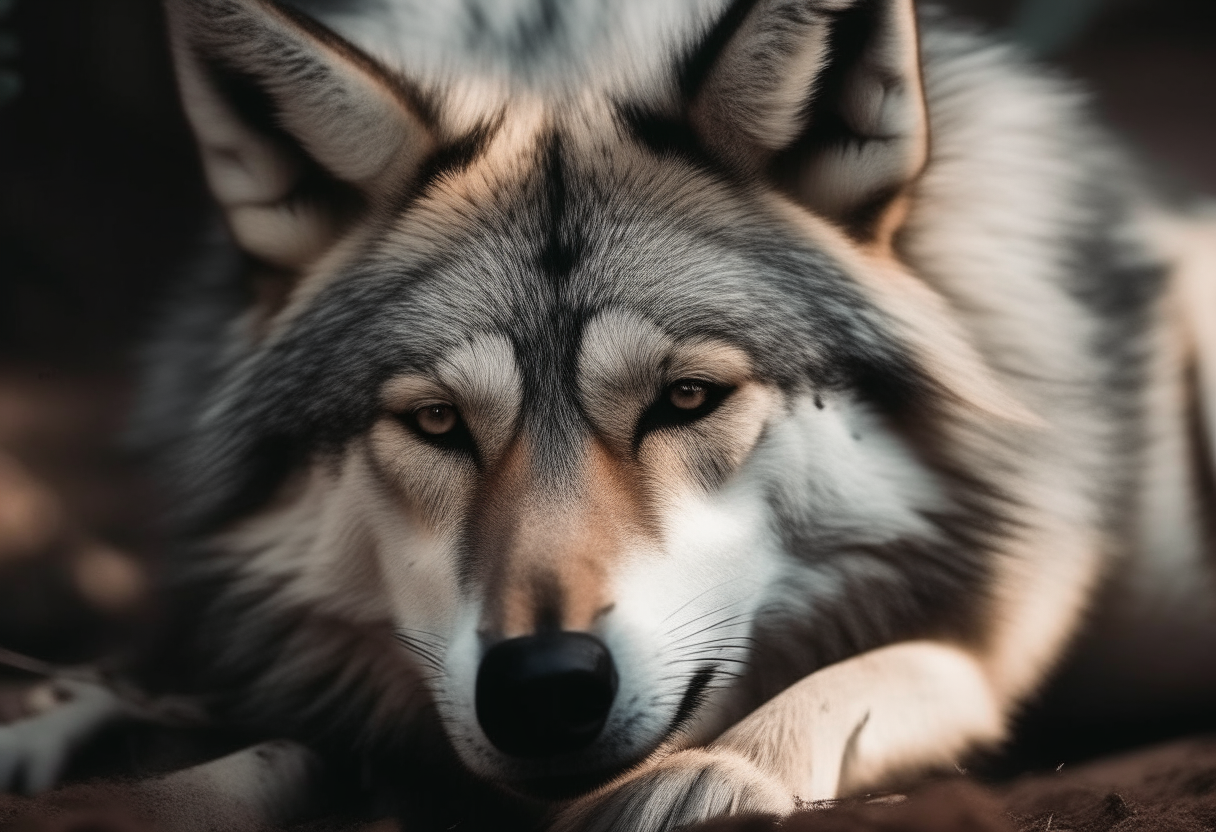 A sick  wolf dying  with close to eye 