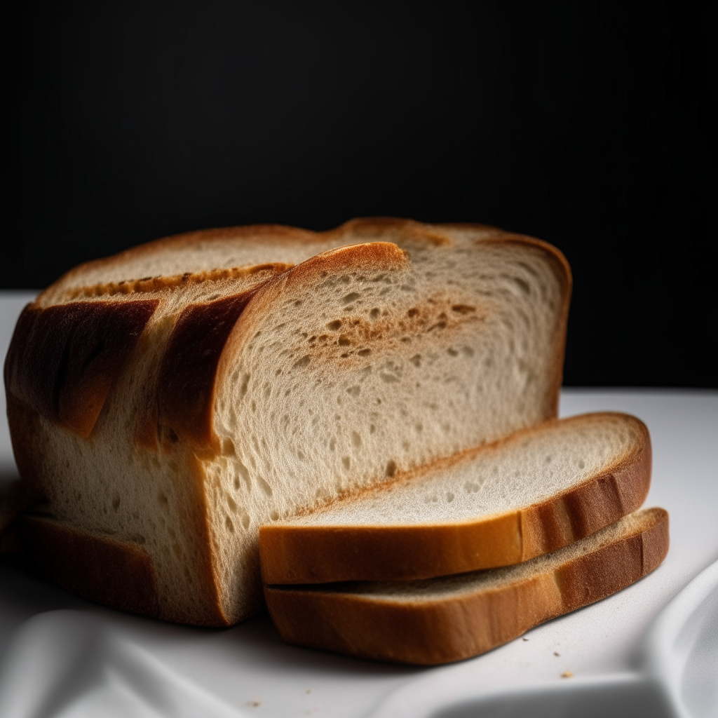 Slice of rye and caraway seed sandwich bread on a white plate under bright studio lighting creating high contrast to show the texture. Razor sharp focus. square