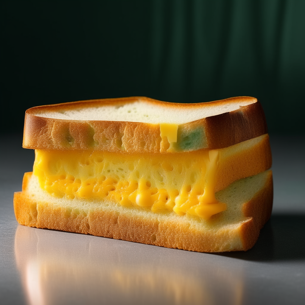 Slice of cheddar and jalapeño sandwich bread on a white plate under bright studio lighting creating high contrast to show the texture. Razor sharp focus. square