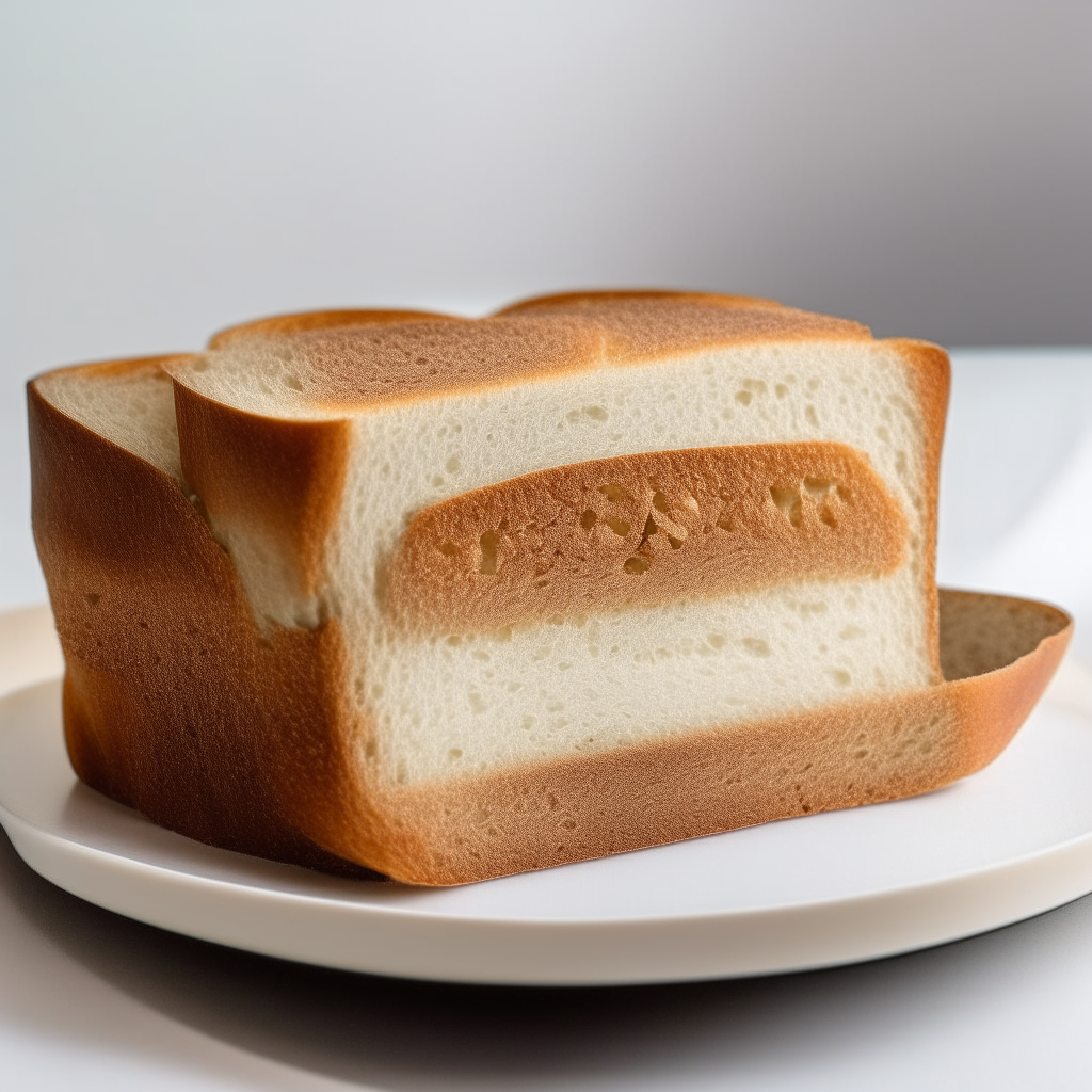 Slice of buckwheat and flaxseed gluten free sandwich bread on a white plate under bright studio lighting. Razor sharp focus shows the texture. square