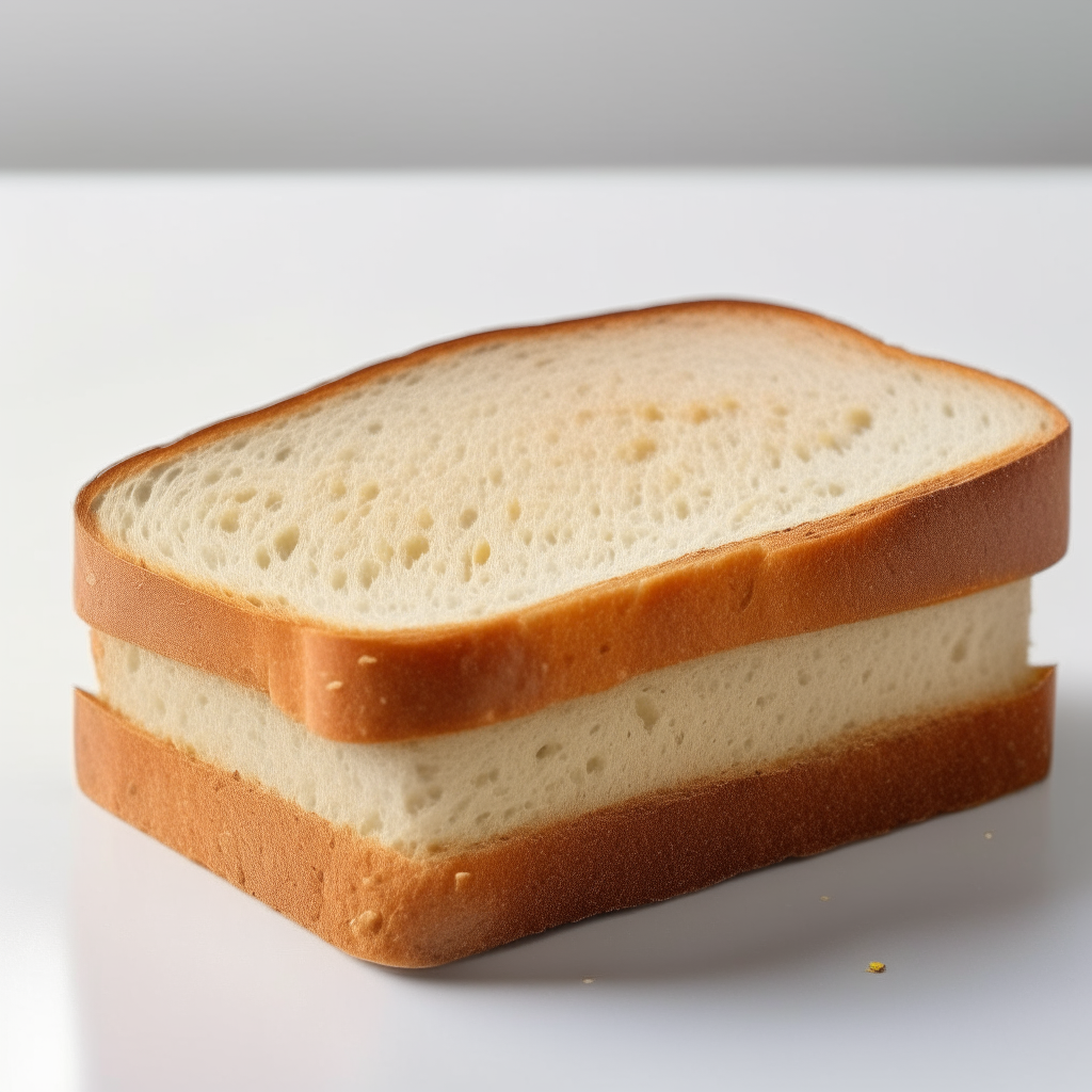 Slice of multiseed gluten free sandwich bread on a white plate under bright studio lighting. Razor sharp focus shows the seeds visibly mixed into the interior. square