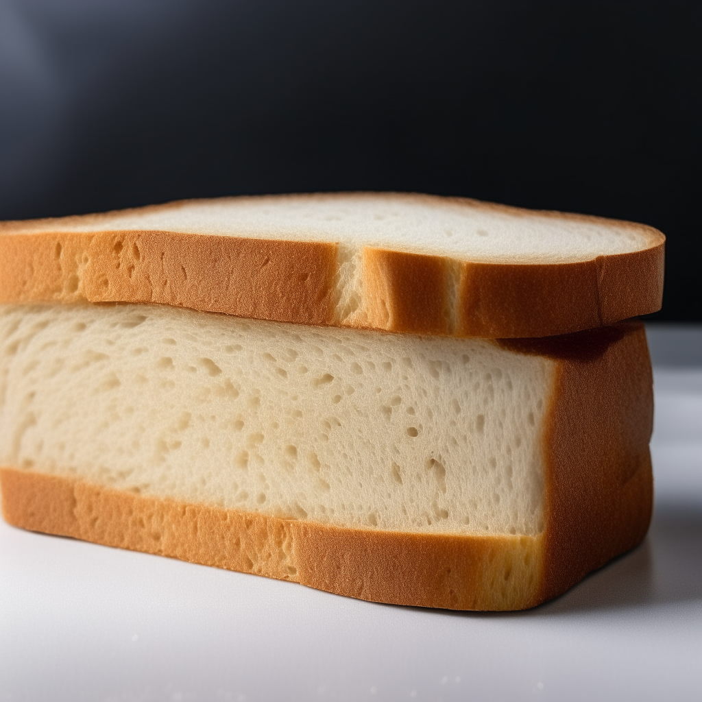 Slice of millet and oat gluten free sandwich bread on a white plate under bright studio lighting. Razor sharp focus shows the texture. square