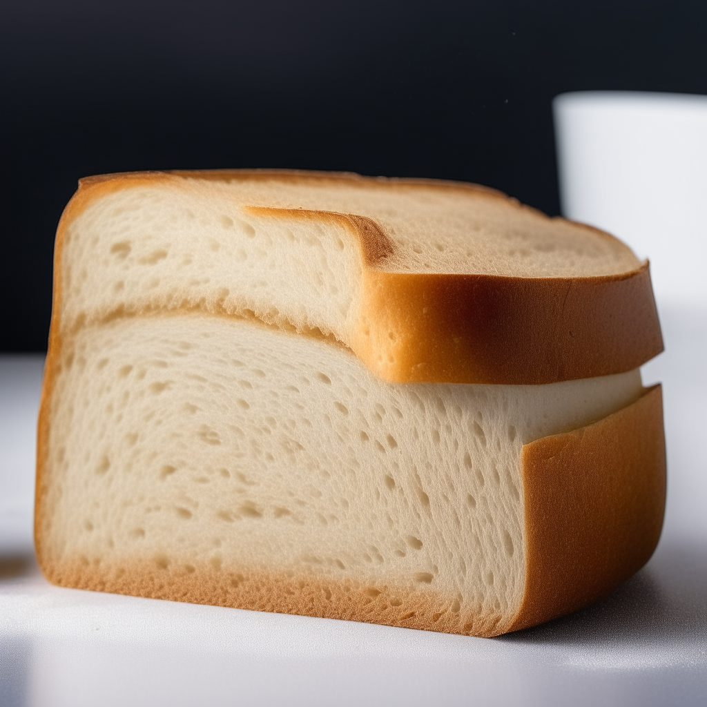 Slice of millet and oat gluten free sandwich bread on a white plate under bright studio lighting. Razor sharp focus shows the texture. square