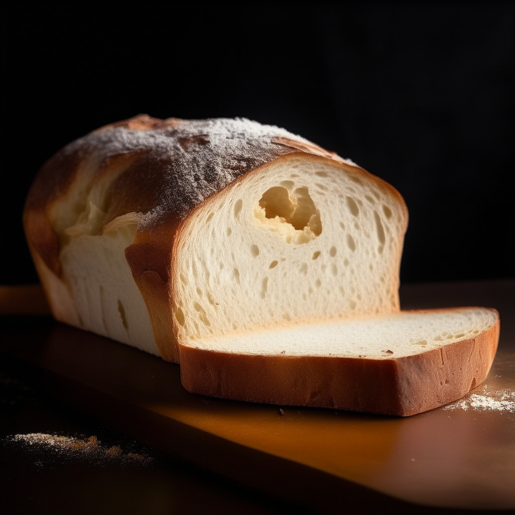 Slice of rustic gluten free sourdough bread on a white plate under bright studio lighting. Razor sharp focus. square