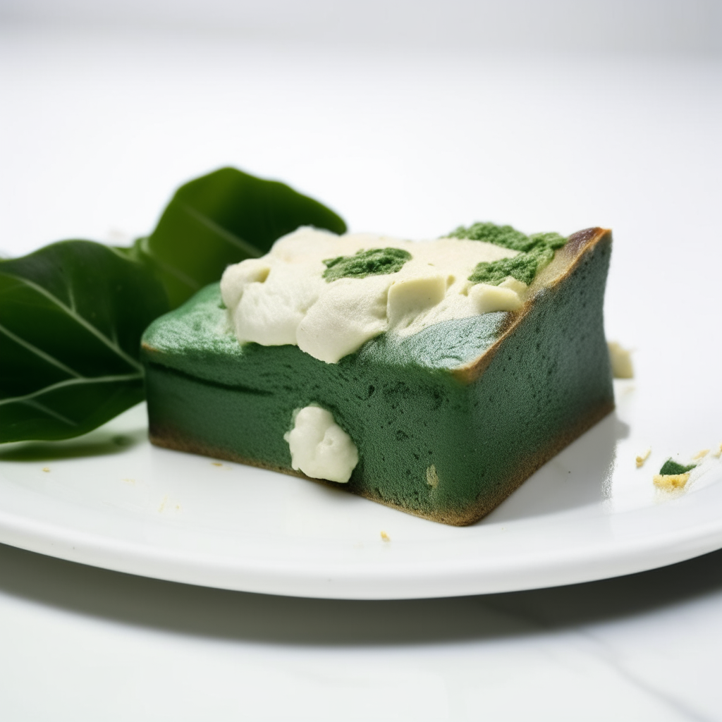 Slice of spinach and feta bread on a white plate under bright studio lighting. Razor sharp focus. square