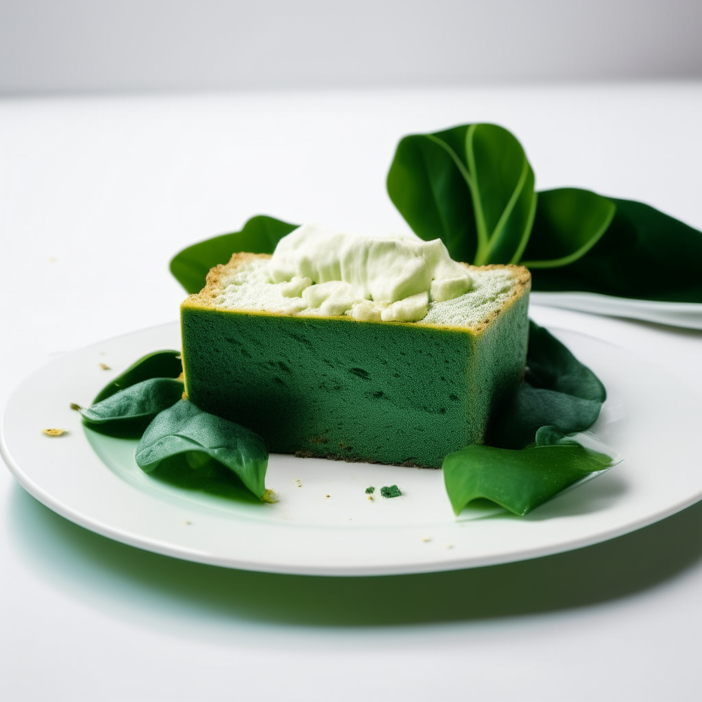 Slice of spinach and dairy-free feta gluten-free bread on a white plate under bright studio lighting. Razor sharp focus. square