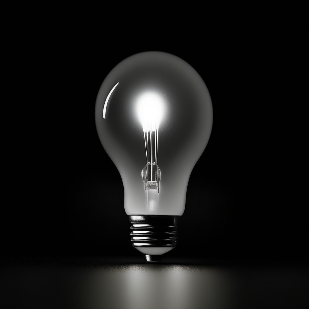 a round led light bulb glowing bright white on a black background