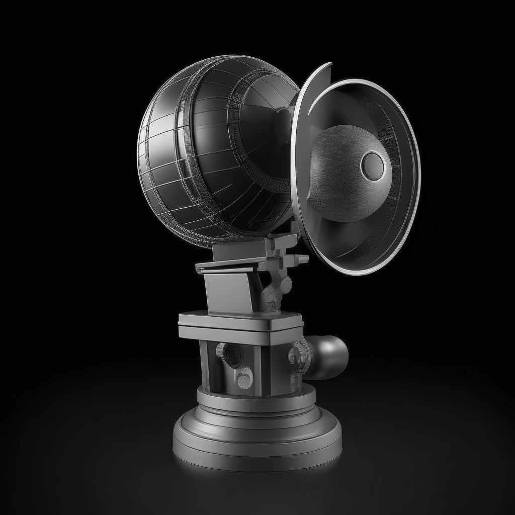 the movie projector stands on a sphere,