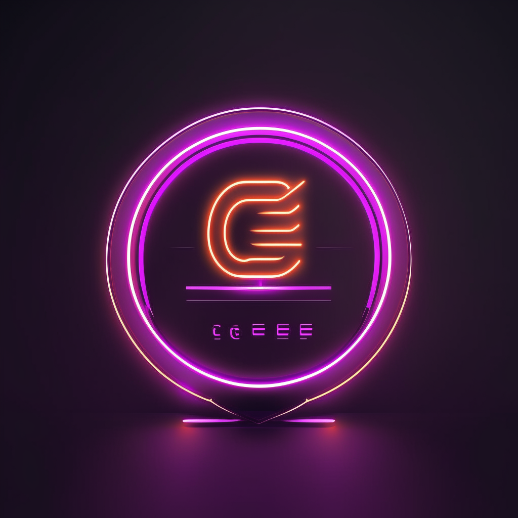 futuristic minimalist metallic silver logo for CAFE 98 with neon purple and orange accents