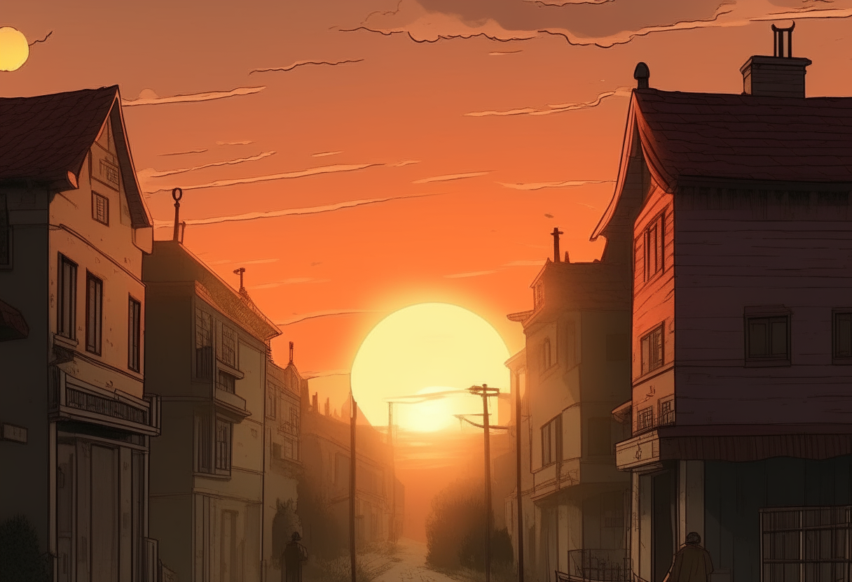 A sunset in a town in old time 