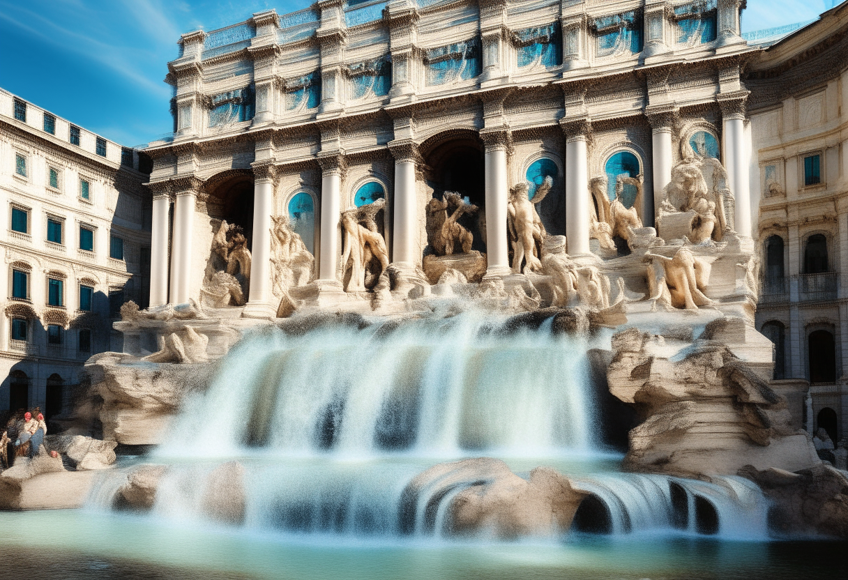 The Trevi Fountain in Rome Italy during the day, highly detailed painting by Italian Renaissance artists