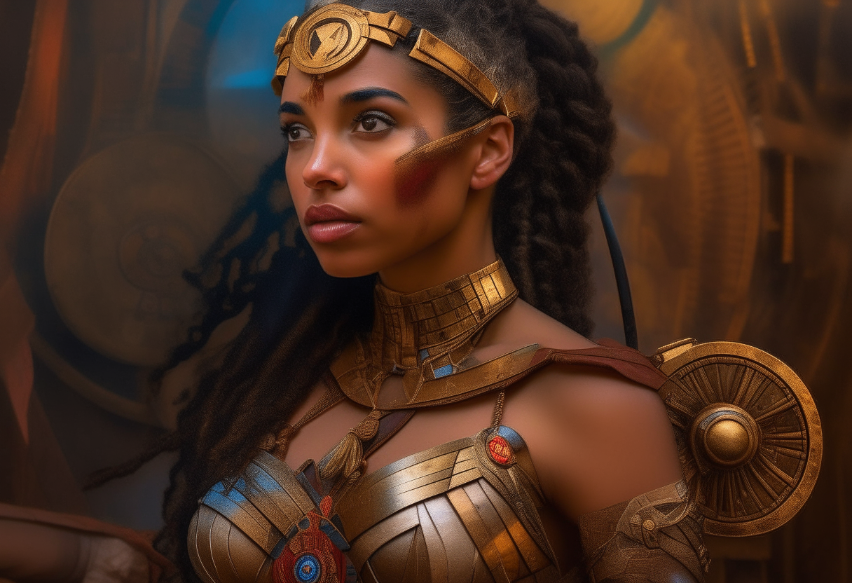 Wonder Woman from Ethiopia, steampunk, painting, 4k HDR