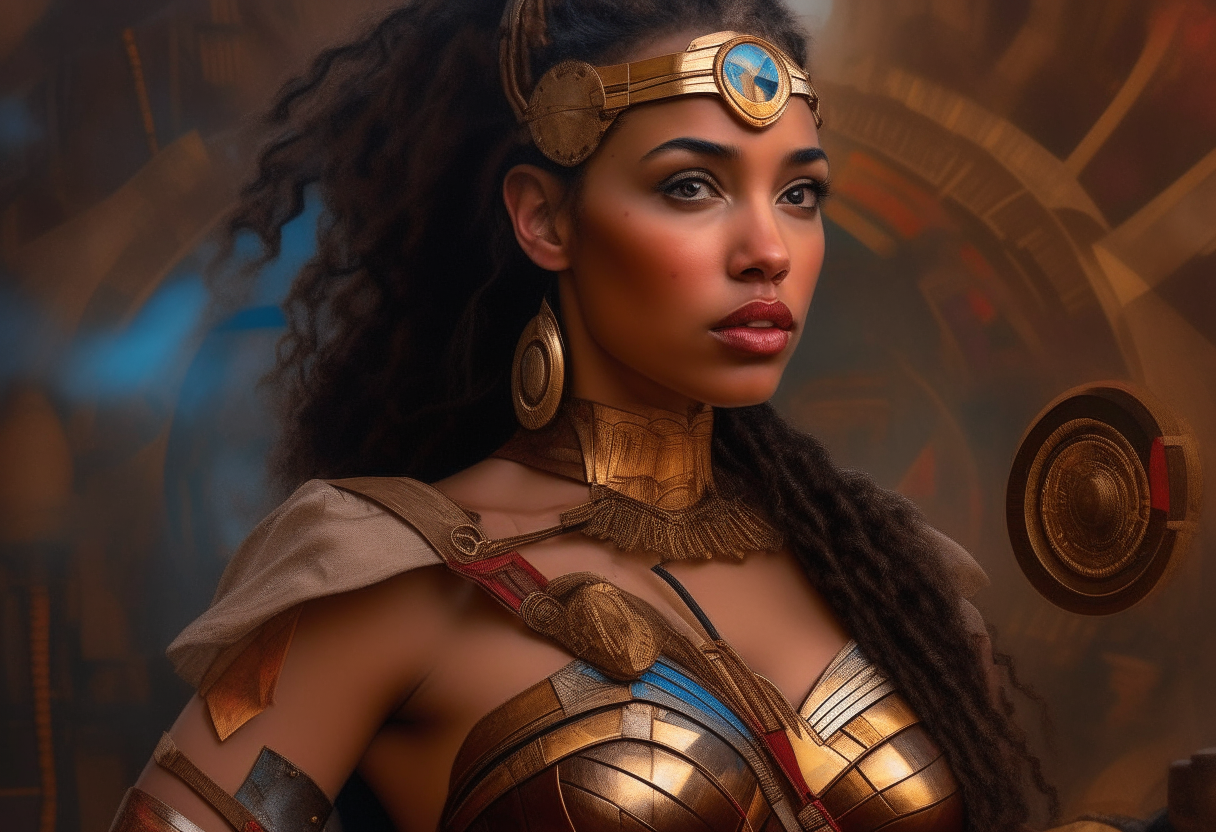 Wonder Woman from Ethiopia, steampunk, painting, 4k HDR