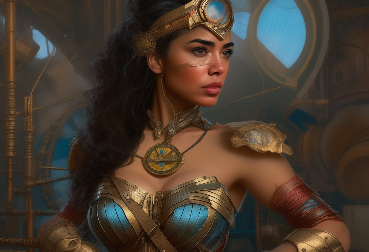 Wonder Woman from Fiji, steampunk, painting, 4k HDR