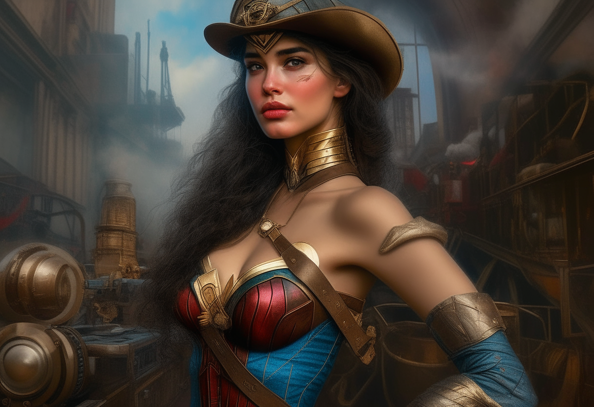 Wonder Woman from France, steampunk, painting, 4k HDR