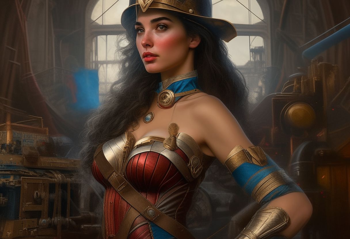 Wonder Woman from France, steampunk, painting, 4k HDR