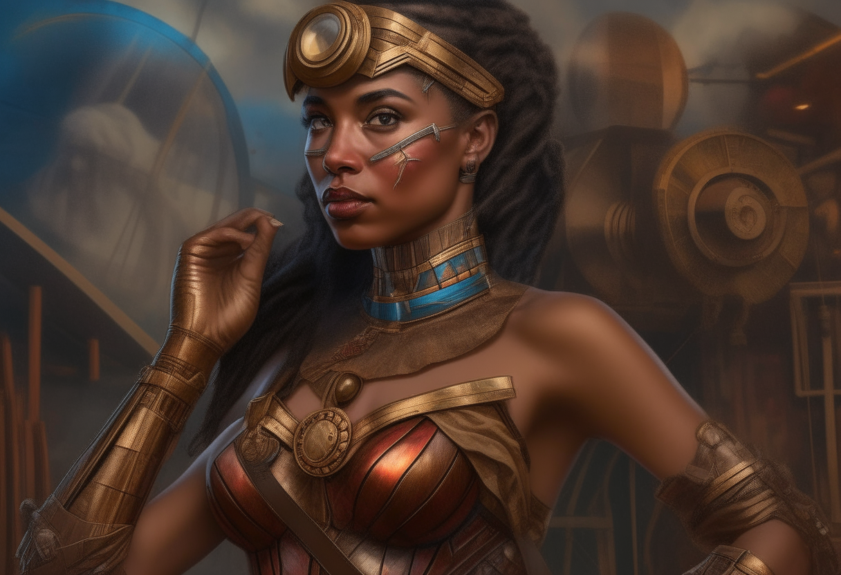 Wonder Woman from Ghana, steampunk, painting, 4k HDR