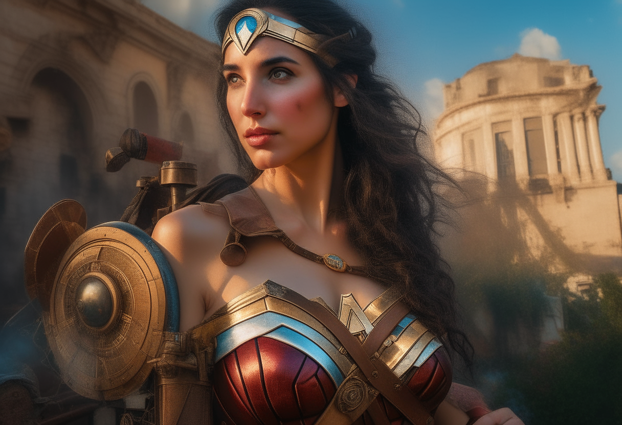 Wonder Woman from Greece, In Greece, steampunk, painting, 4k HDR