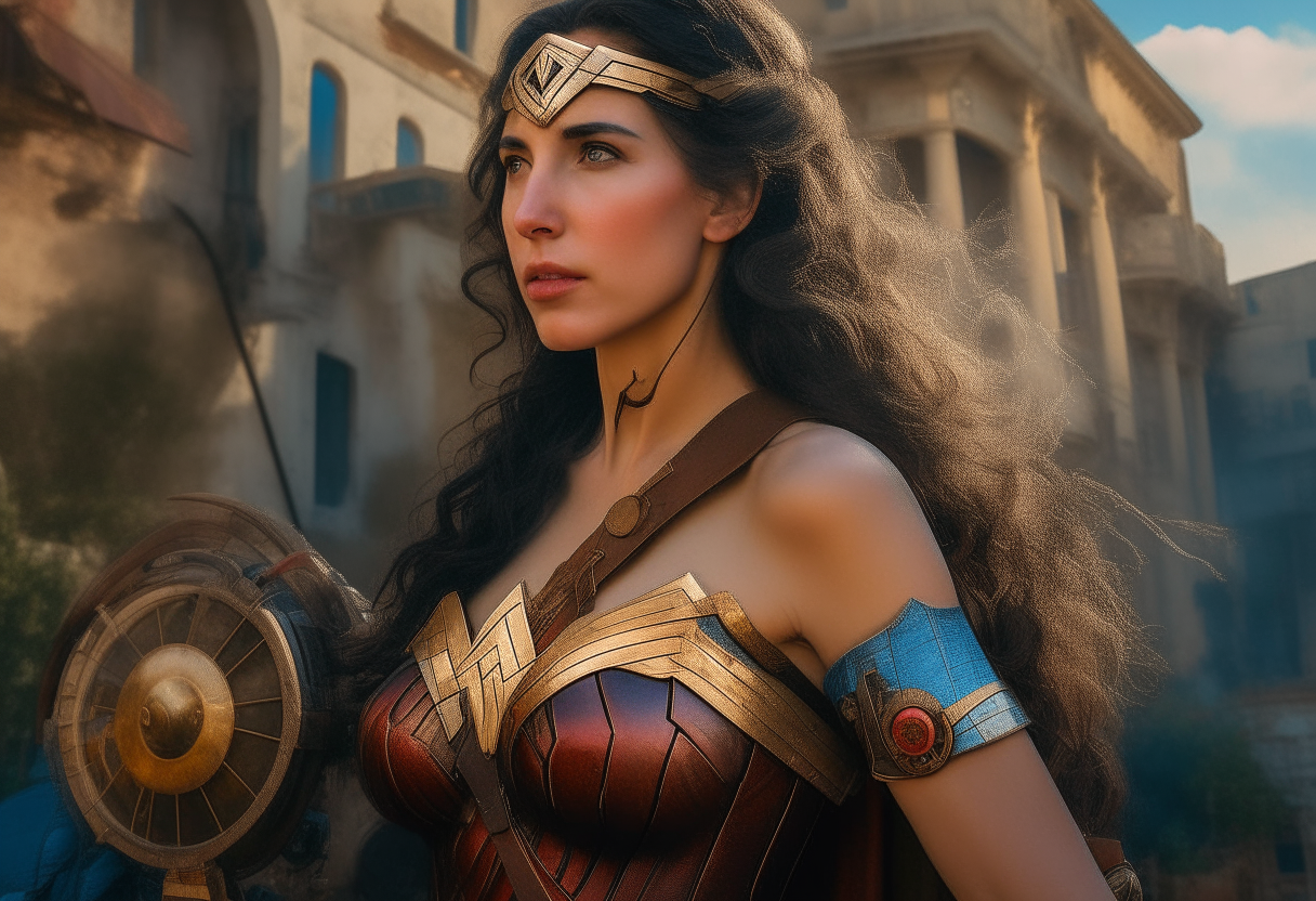 Wonder Woman from Greece, In Greece, steampunk, painting, 4k HDR