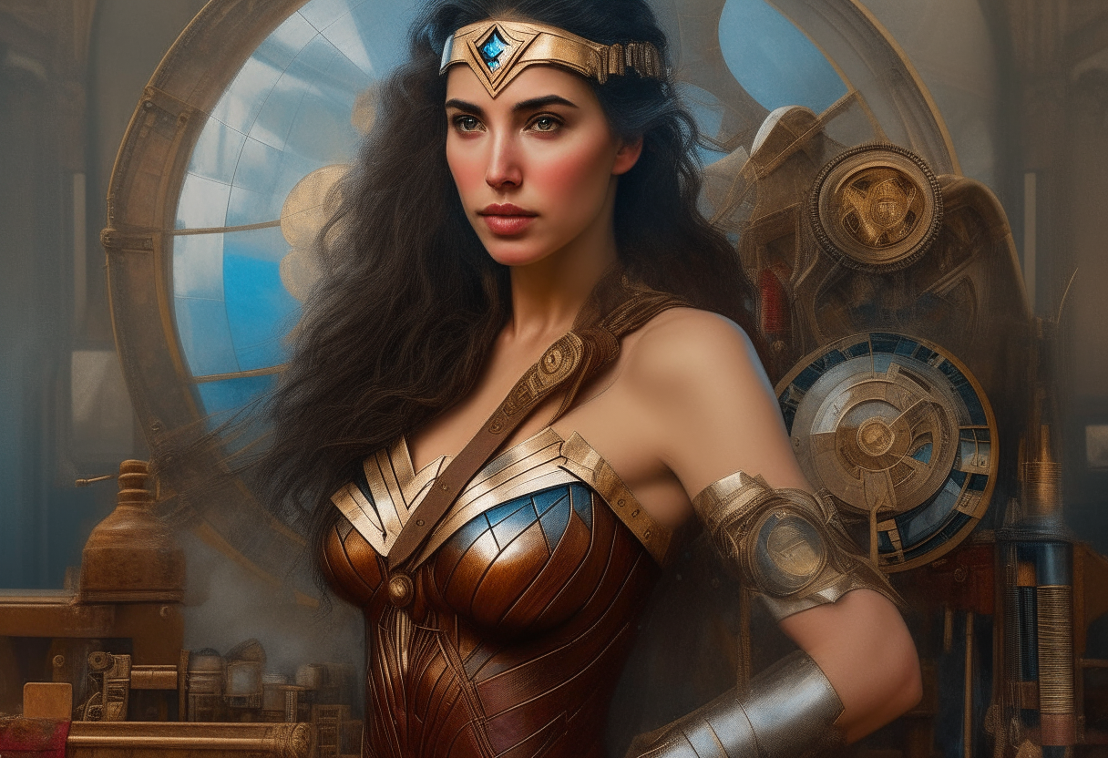 Wonder Woman from Greece, steampunk, painting, 4k HDR