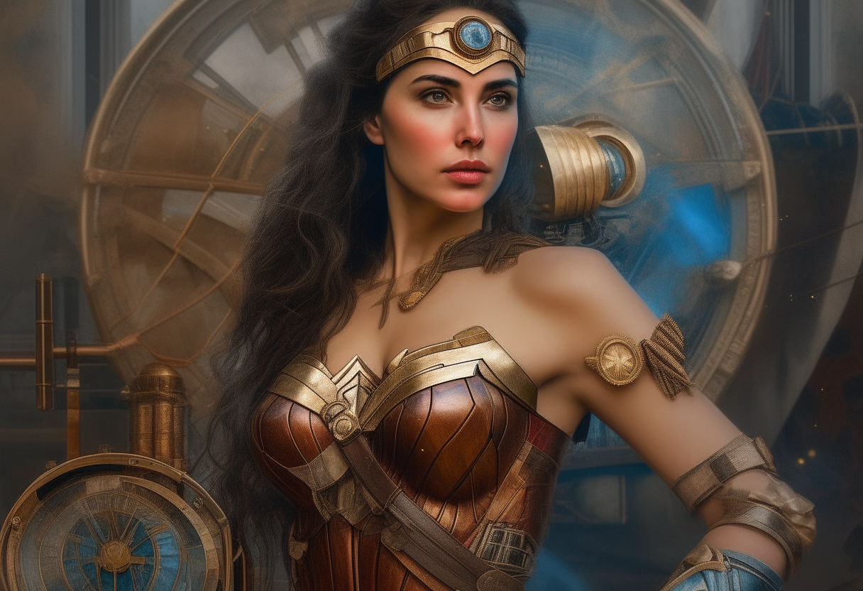 Wonder Woman from Greece, steampunk, painting, 4k HDR