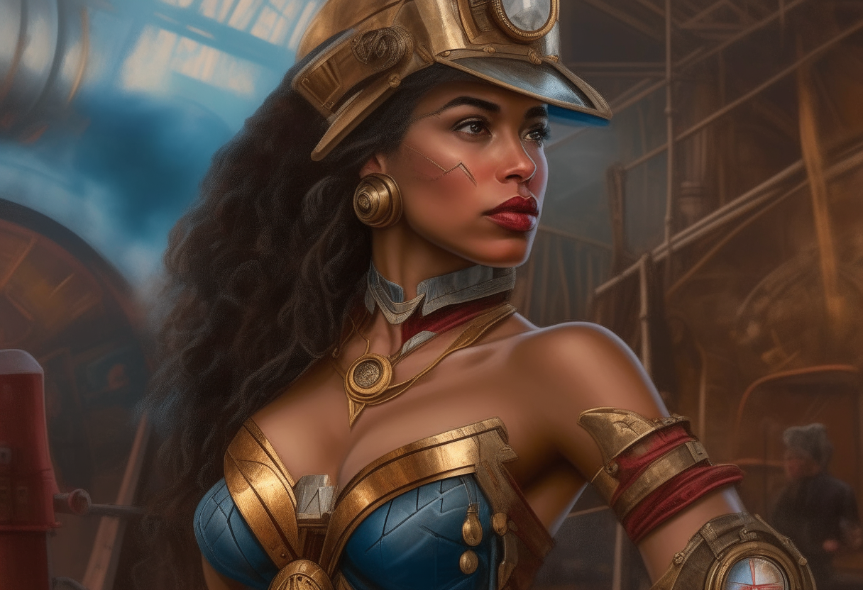 Wonder Woman from Guinea, steampunk, painting, 4k HDR