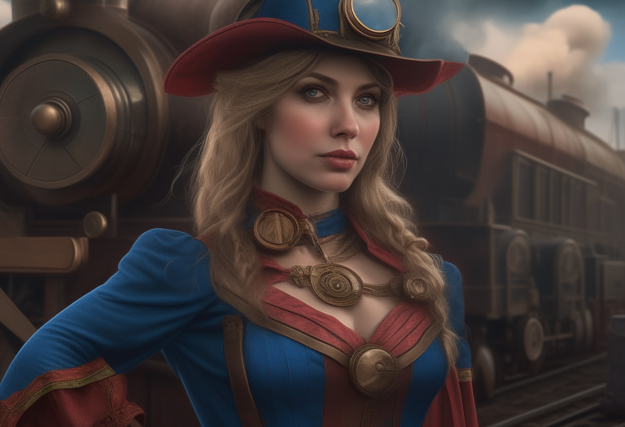 Supergirl from Guinea, steampunk, painting, 4k HDR