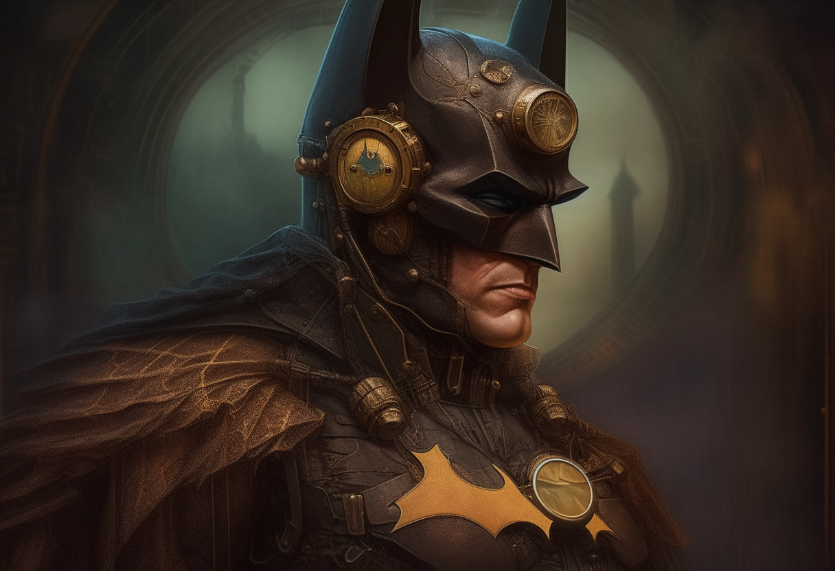 Batman from Hawaii, steampunk, painting, 4k HDR