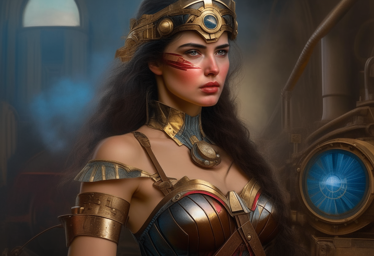 Wonder Woman from Hungary, steampunk, painting, 4k HDR