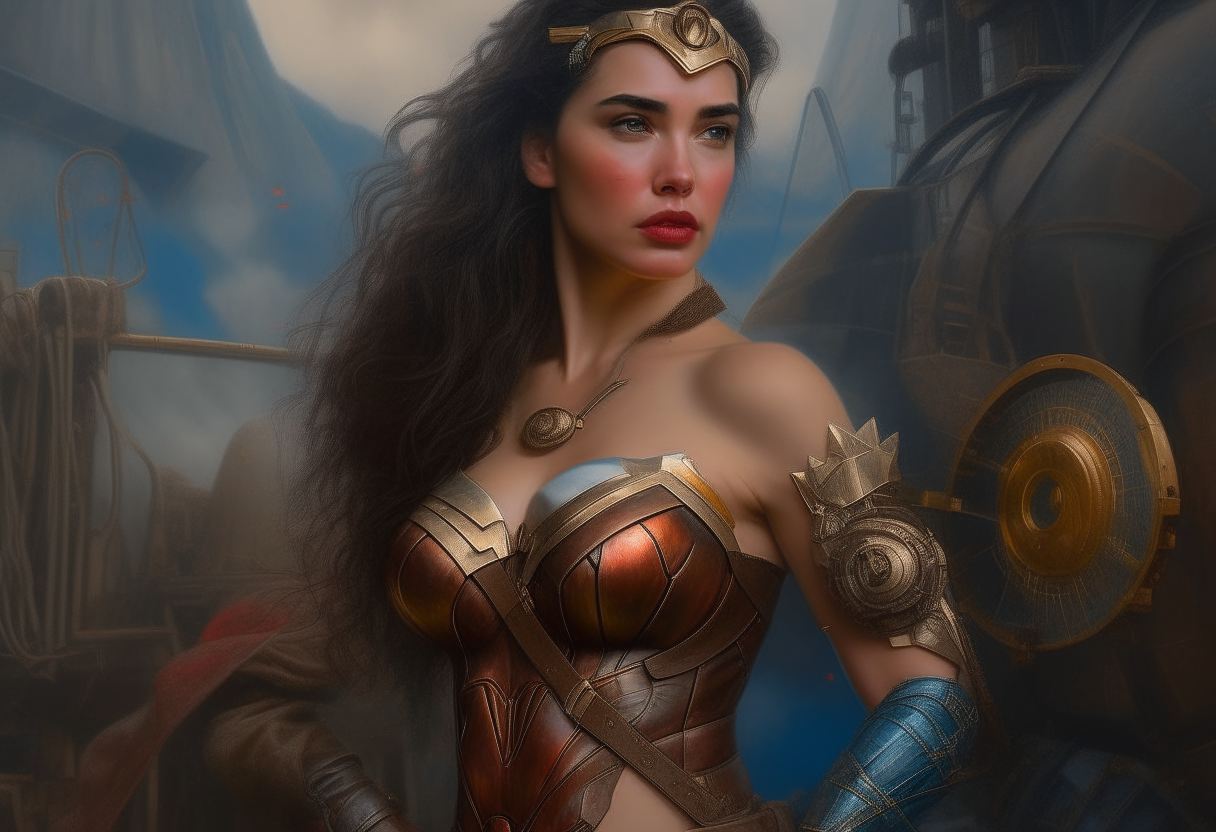 Wonder Woman from Iceland, steampunk, painting, 4k HDR