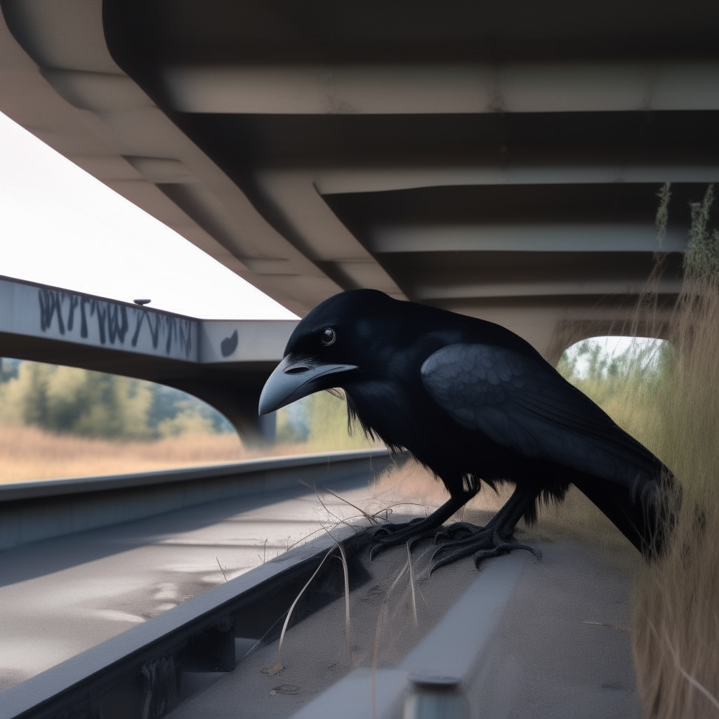 crow, anthropomorphic under the overpass