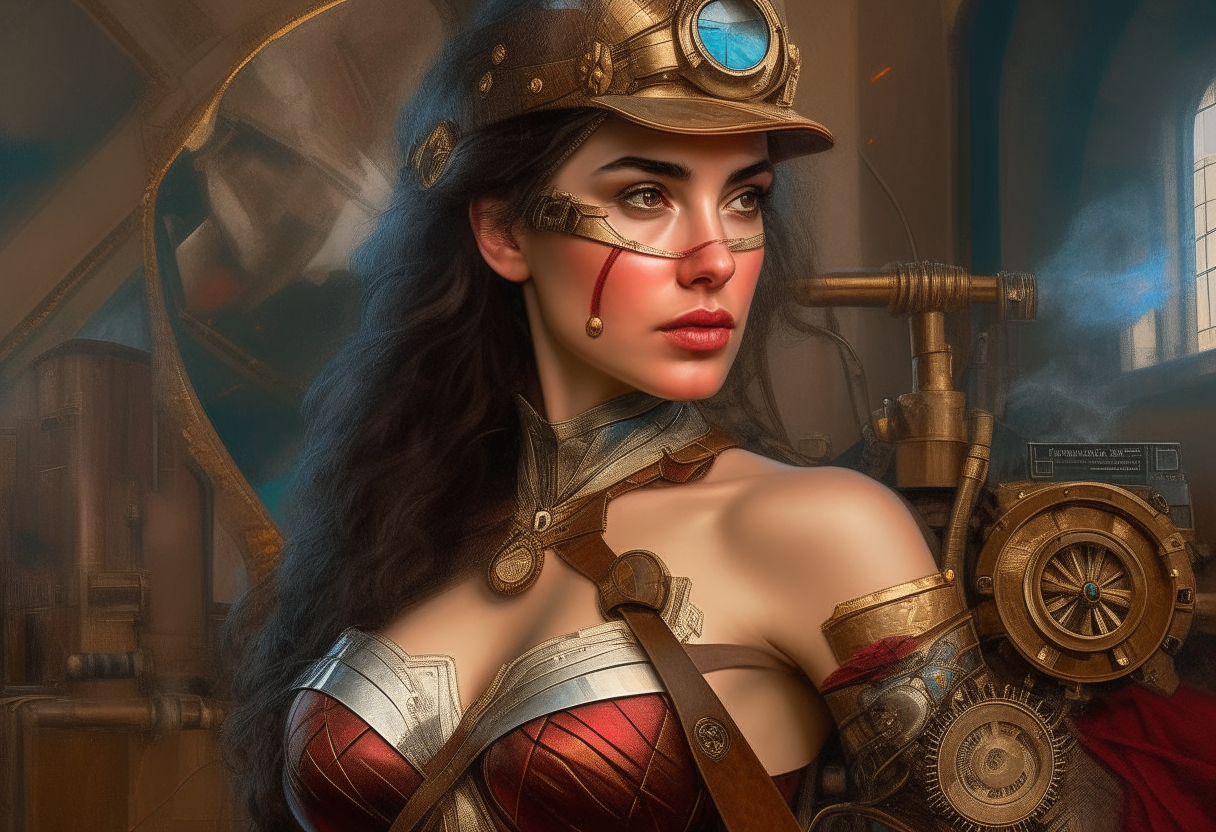 Wonder Woman from Italy, steampunk, painting, 4k HDR