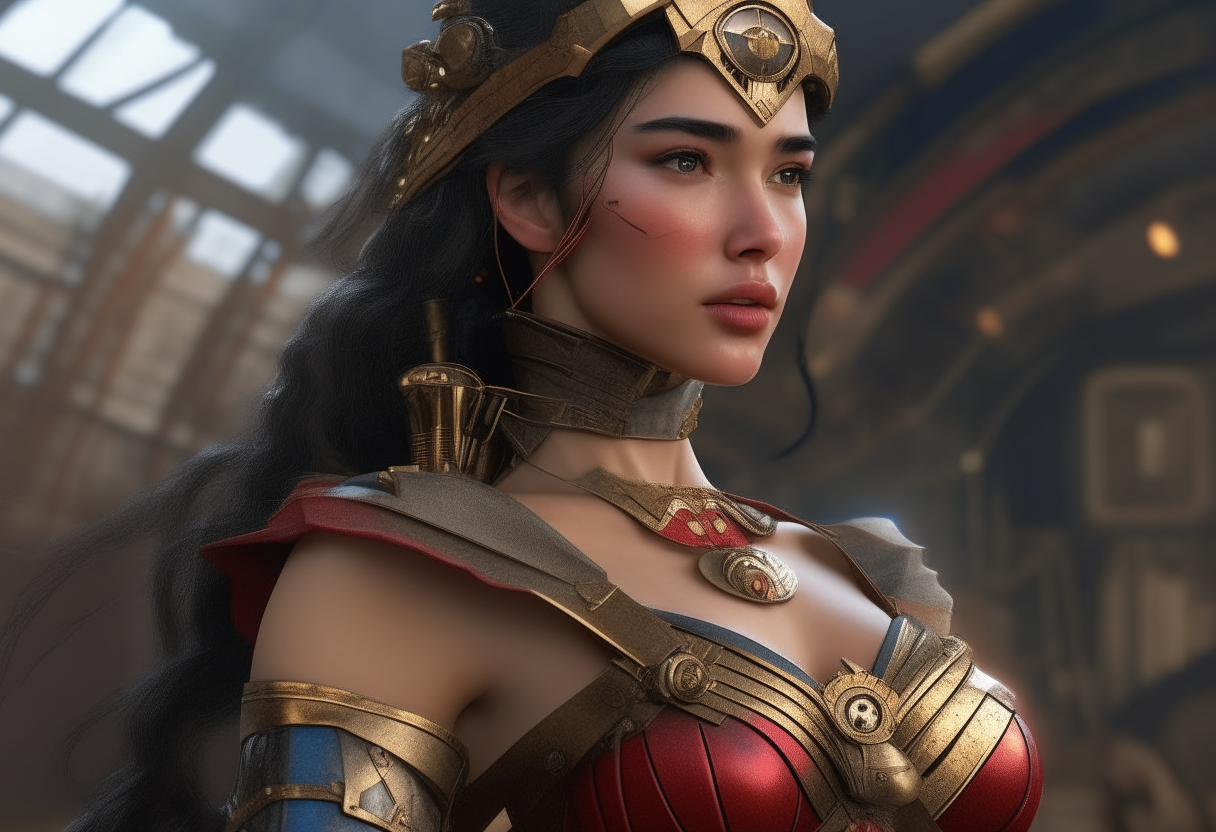 Wonder Woman from Japan, steampunk, realistic, 4k HDR