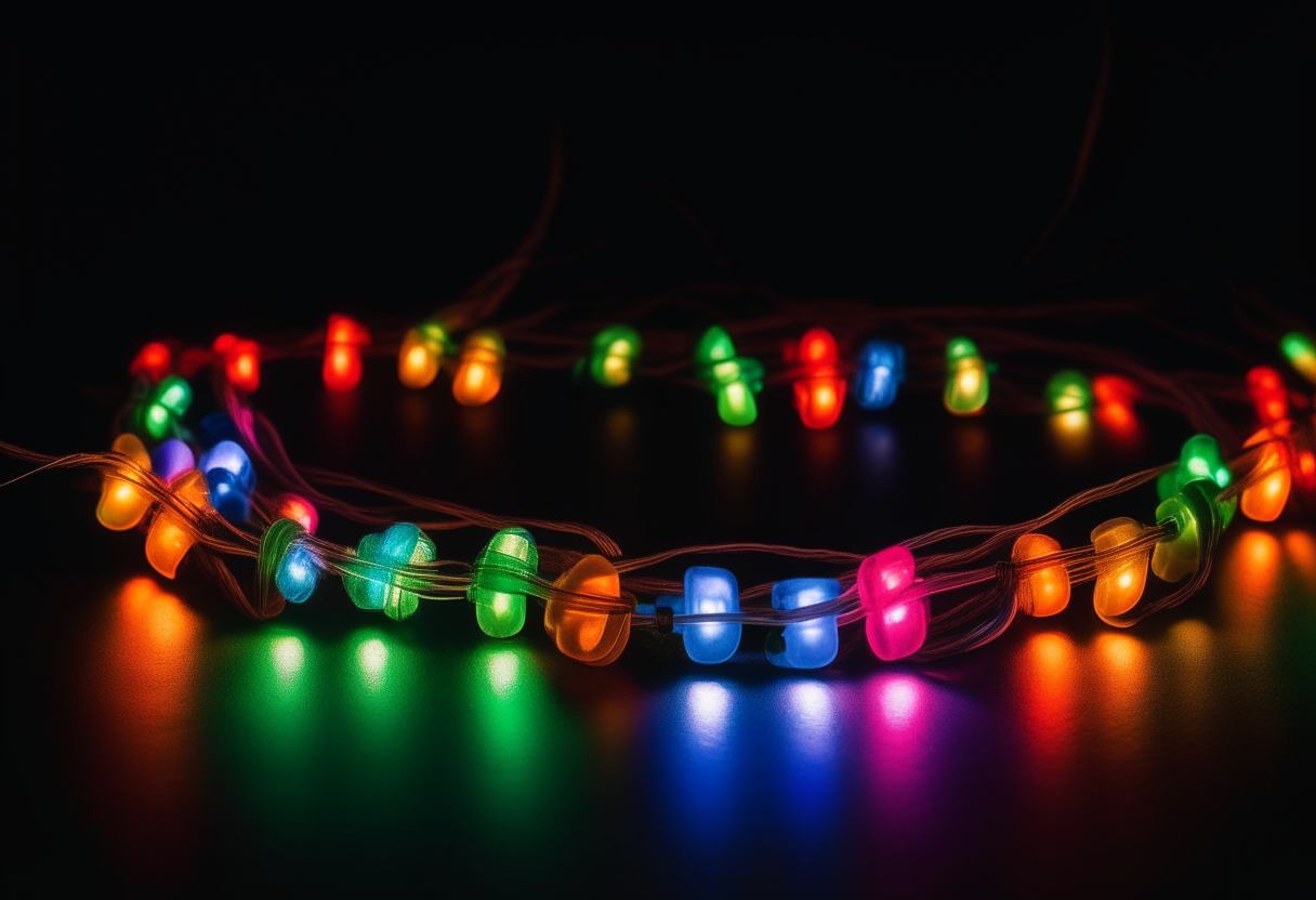 A string of colorful LED lights