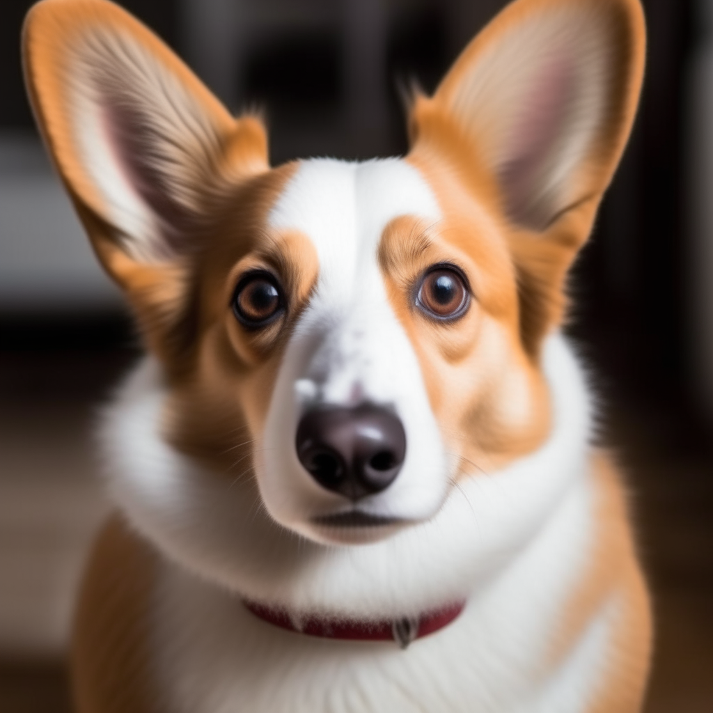 a cute brown and white corgi dog with floppy ears looking at camera