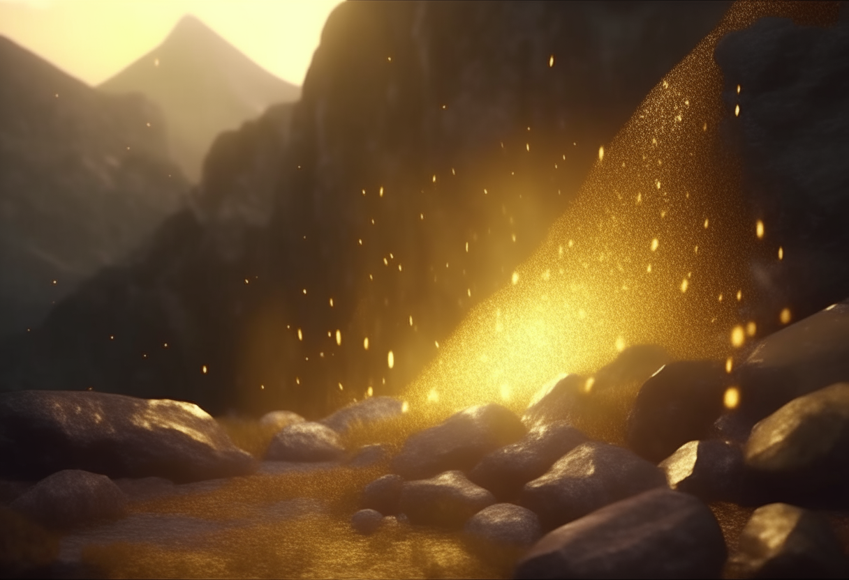   The stone shone brightly and a shower of golden lights spread throughout the valley. .. cinematique,4k,ultra realiste