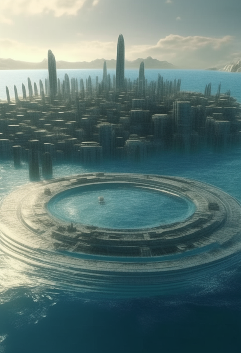 
Atlantis mythical city, in the ocean, in the form of various circles, realistic 4k