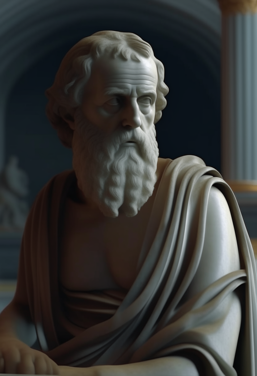 
the greek philosopher plato, in a greek temple, realistic 4k