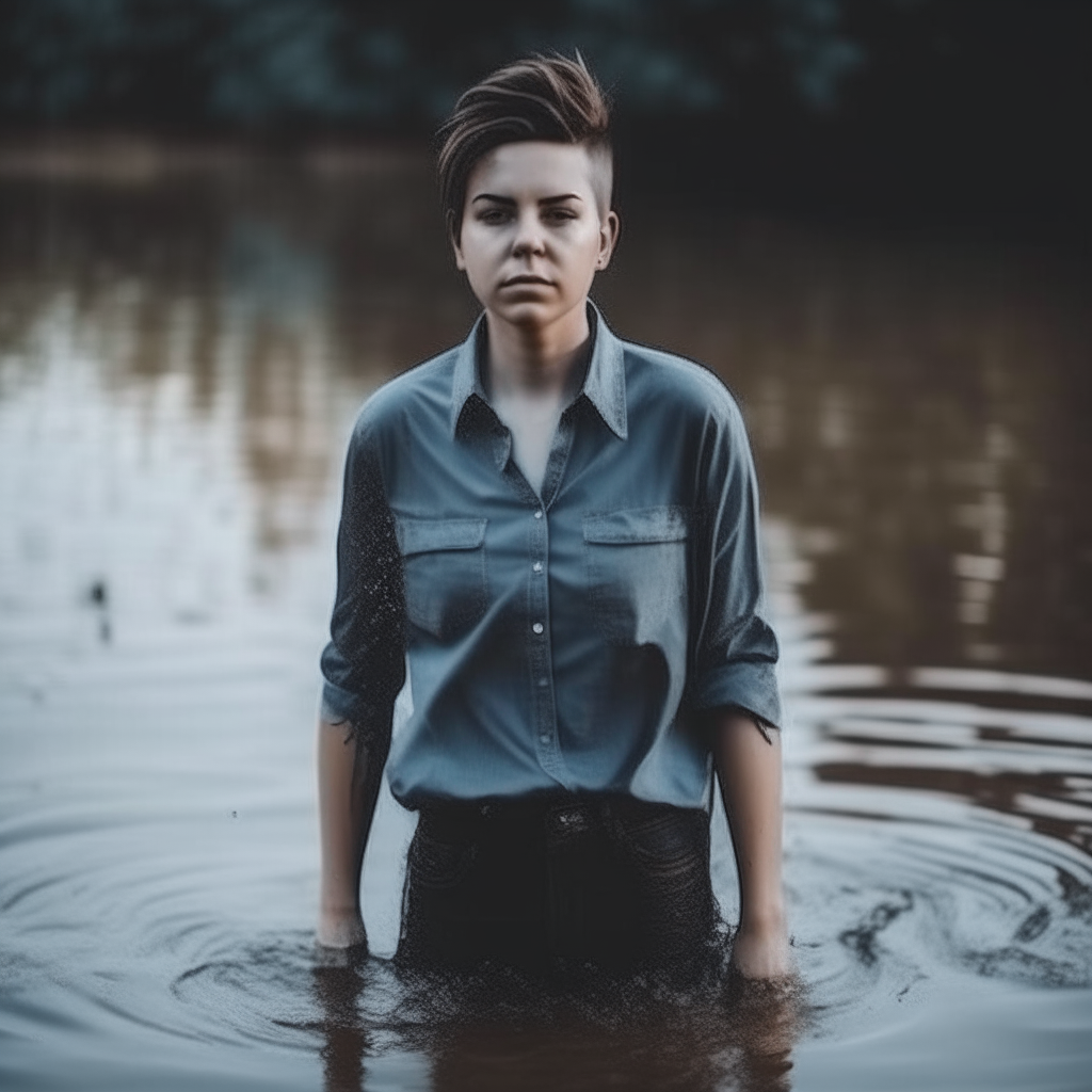 androgynous woman standing in water