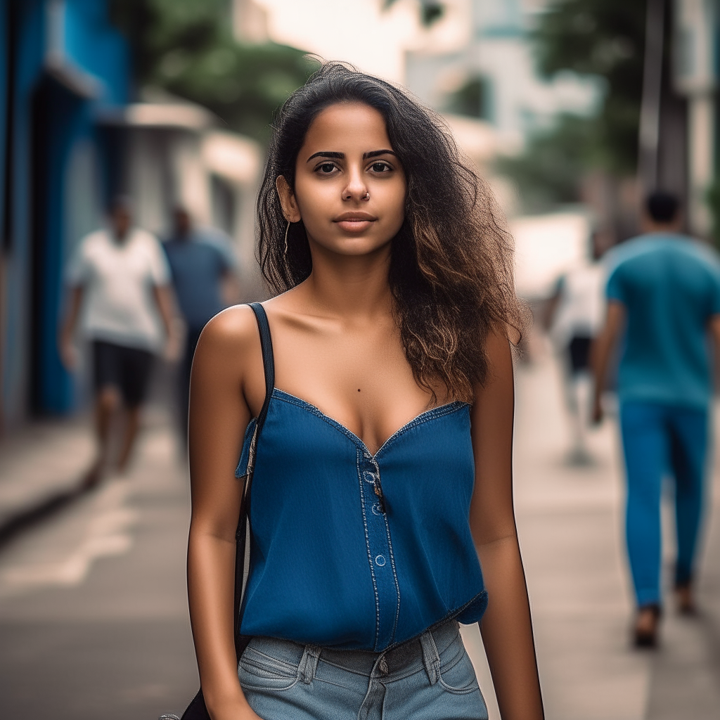 Attractive young Puerto Rican woman walking down a street