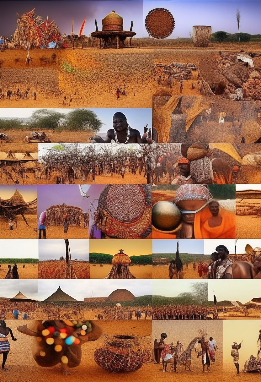 50 images of African festivals and 20 images of African landmarks  in one picture 