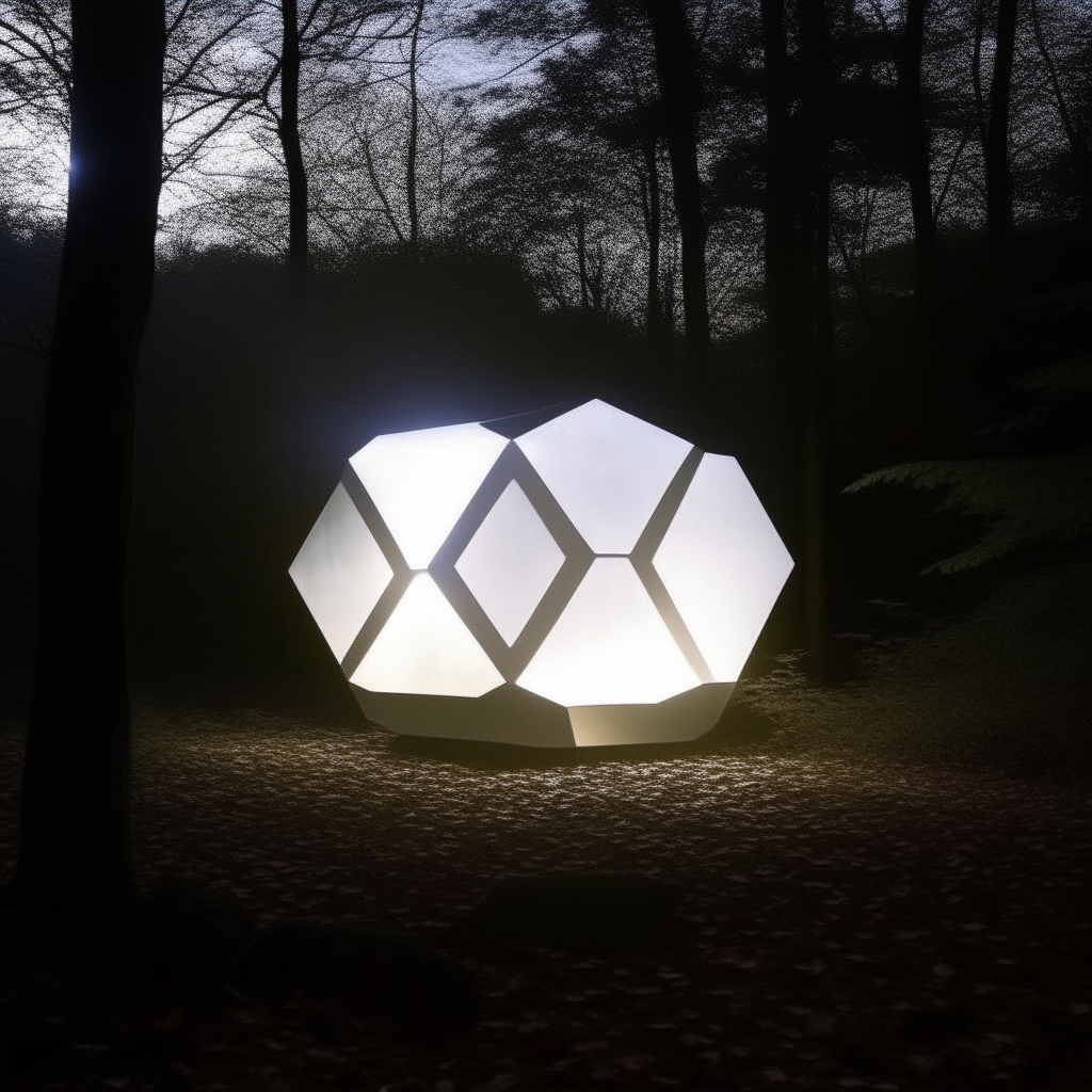 Un gran hexágono blanco muy luminoso en un bosque oscuro