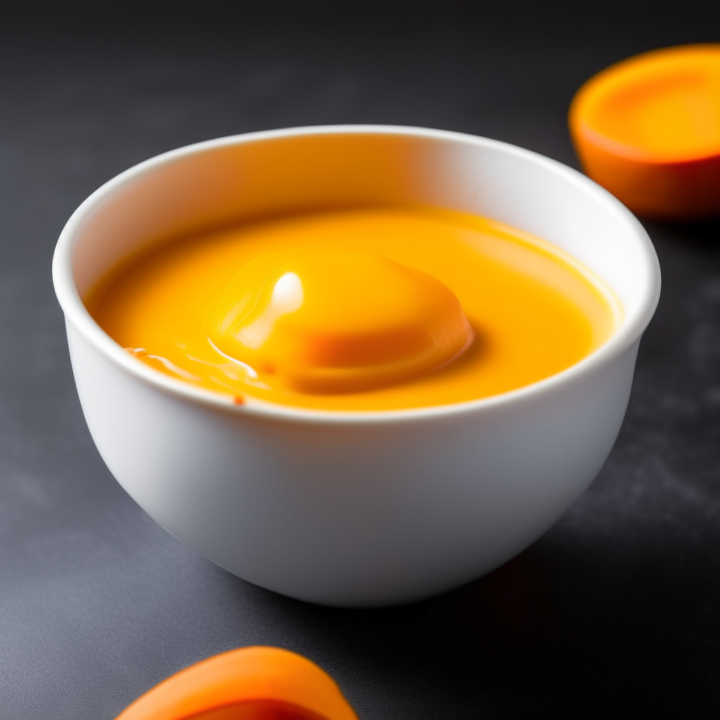 Bowl of creamy butternut squash baby food purée, no visible pieces, photographed at an angle with bright studio lighting and razor sharp focus