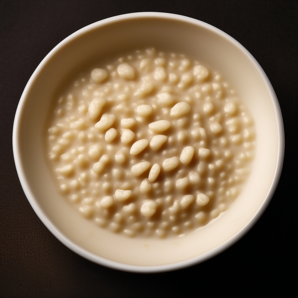 Bowl of smooth, creamy barley baby food purée, no visible pieces, photographed from above with bright studio lighting and razor sharp focus Bowl of smooth, creamy barley baby food purée, no visible pieces, photographed at an angle with bright studio lighting and razor sharp focus Bowl of smooth, creamy barley baby food purée, no visible pieces, photographed straight on with bright studio lighting and razor sharp focus