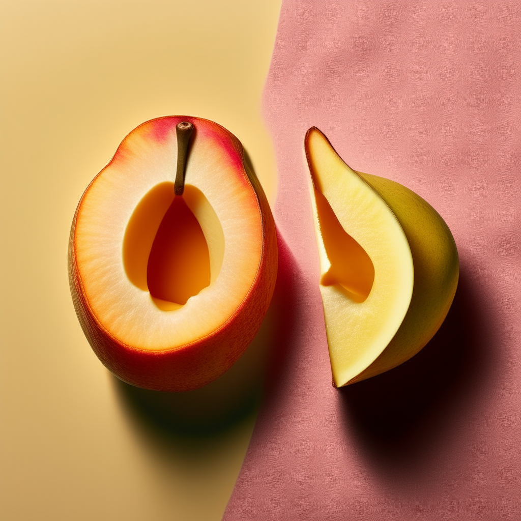 Slice of soft ripe peach, photographed from above with bright studio lighting and razor sharp focus Slice of soft ripe pear, photographed from above with bright studio lighting and razor sharp focus Slice of soft ripe banana, photographed from above with bright studio lighting and razor sharp focus