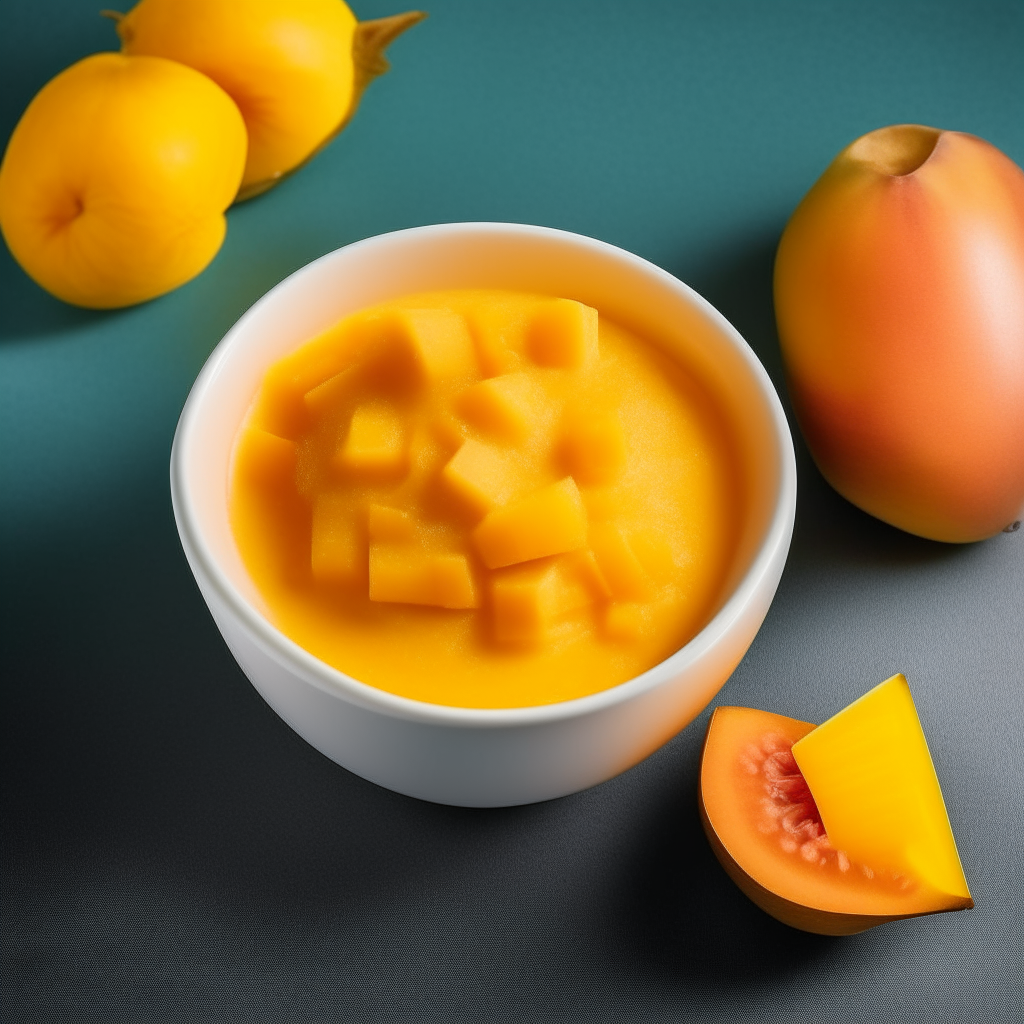 Bowl of smooth mango puree for babies 6-9 months old, no visible pieces, photographed from above with bright studio lighting and razor sharp focus Bowl of smooth papaya puree for babies 6-9 months old, no visible pieces, photographed from above with bright studio lighting and razor sharp focus Bowl of smooth pineapple puree for babies 6-9 months old, no visible pieces, photographed from above with bright studio lighting and razor sharp focus