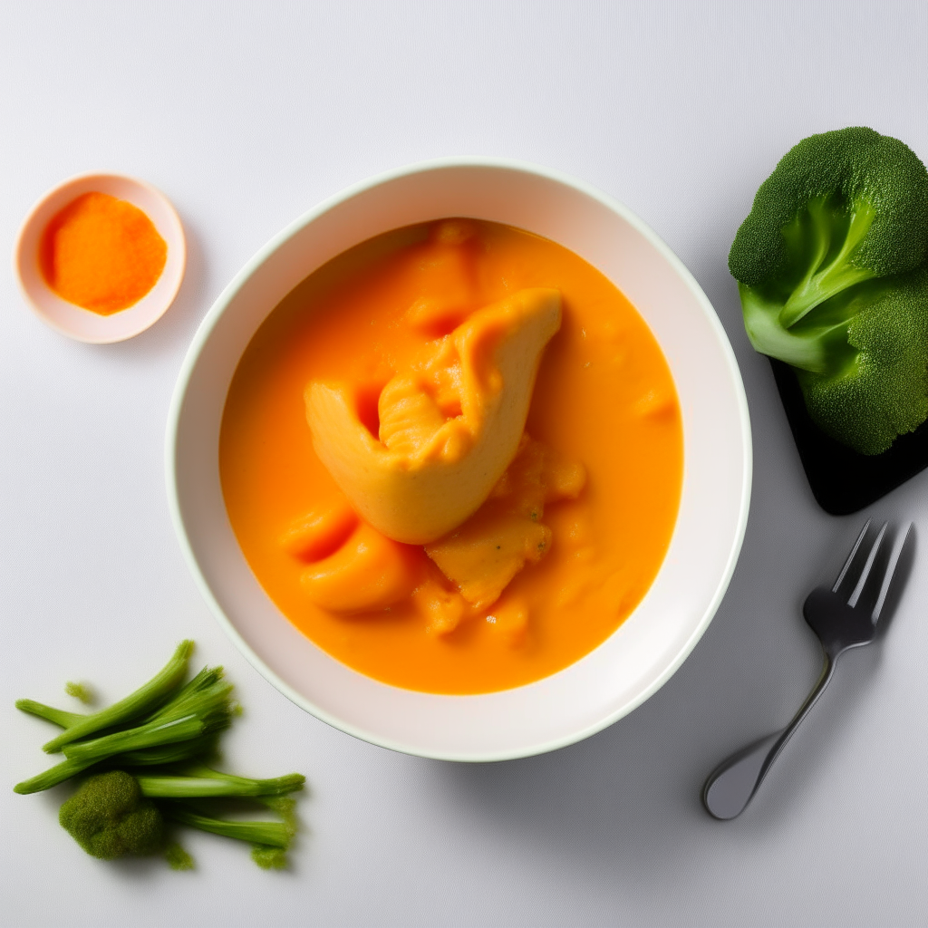 Bowl of smooth chicken and carrot puree for babies 6-9 months old, no visible pieces, photographed from above with bright studio lighting and razor sharp focus Bowl of smooth chicken and sweet potato puree for babies 6-9 months old, no visible pieces, photographed from above with bright studio lighting and razor sharp focus Bowl of smooth chicken and broccoli puree for babies 6-9 months old, no visible pieces, photographed from above with bright studio lighting and razor sharp focus