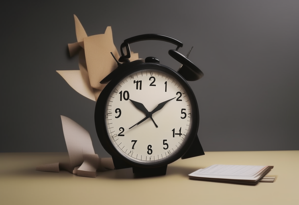 A clock with stretched and warped clock hands next to a calendar with many pages flipping quickly